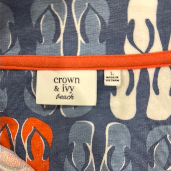 Crown & Ivy Blue Flip-Flop Print Quarter Zip Pullover Sweatshirt Size Large - Picture 2 of 12